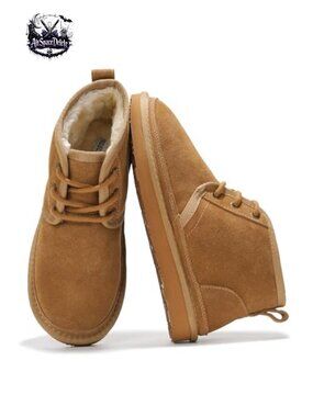 100% Genuine Leather Chukka Boots Memory Foam Fur Lined Ankle Boots